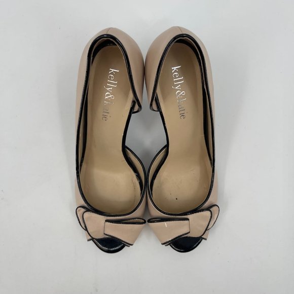Kelly & Katie Cream & Black Stiletto Heels | Bow Accent - Picture 3 of 8